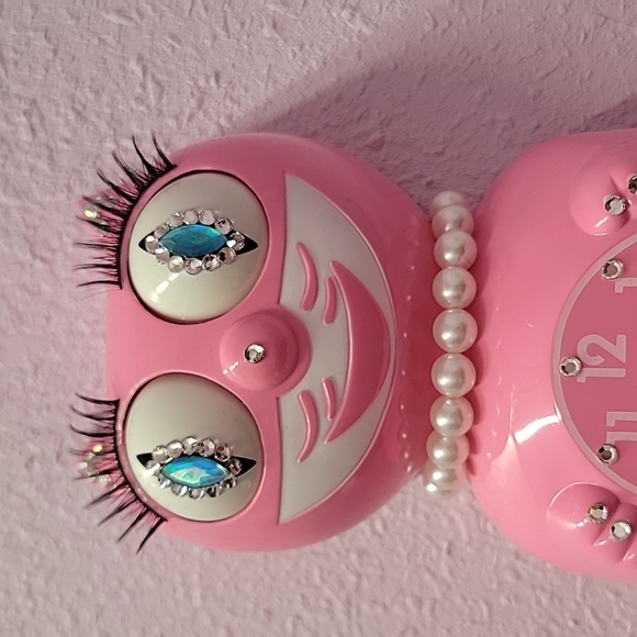 Jeweled Flamingo Pink Lady Kit-Cat Klock clock RARE Vintage - Picture 2 of 4